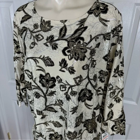 JM COLLECTION dress blouse Elegant black cream shimmer party top BEAUTIFUL 2X - Picture 4 of 13